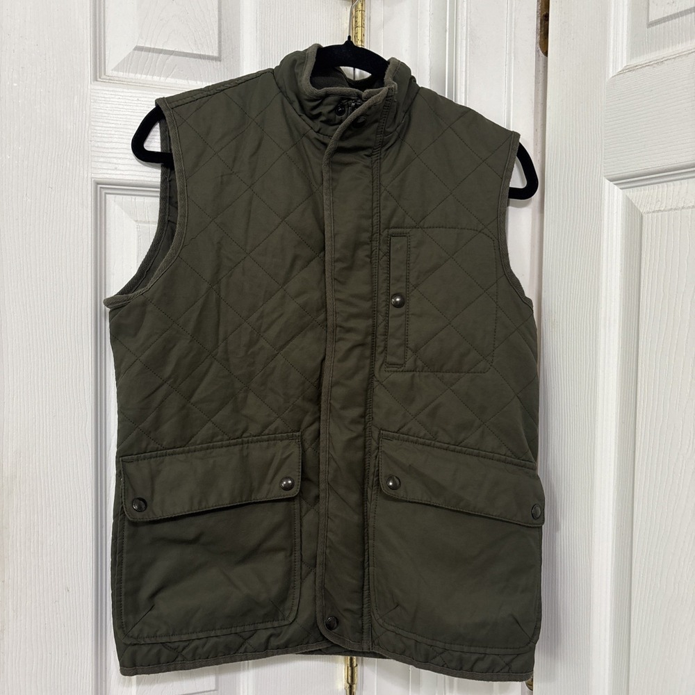 Sfera Men Quilted Utility Vest Slim Fit Small Military Green Outdoor Pockets